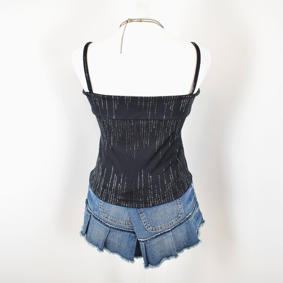 VTG 00s Y2K Next Era Black w/ Silver Glitter Cropped Tank Top Sz Junior's M - Picture 4 of 7